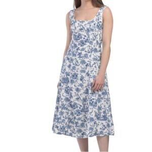House of Harlow 1960 White and Blue Patterned Midi Dress